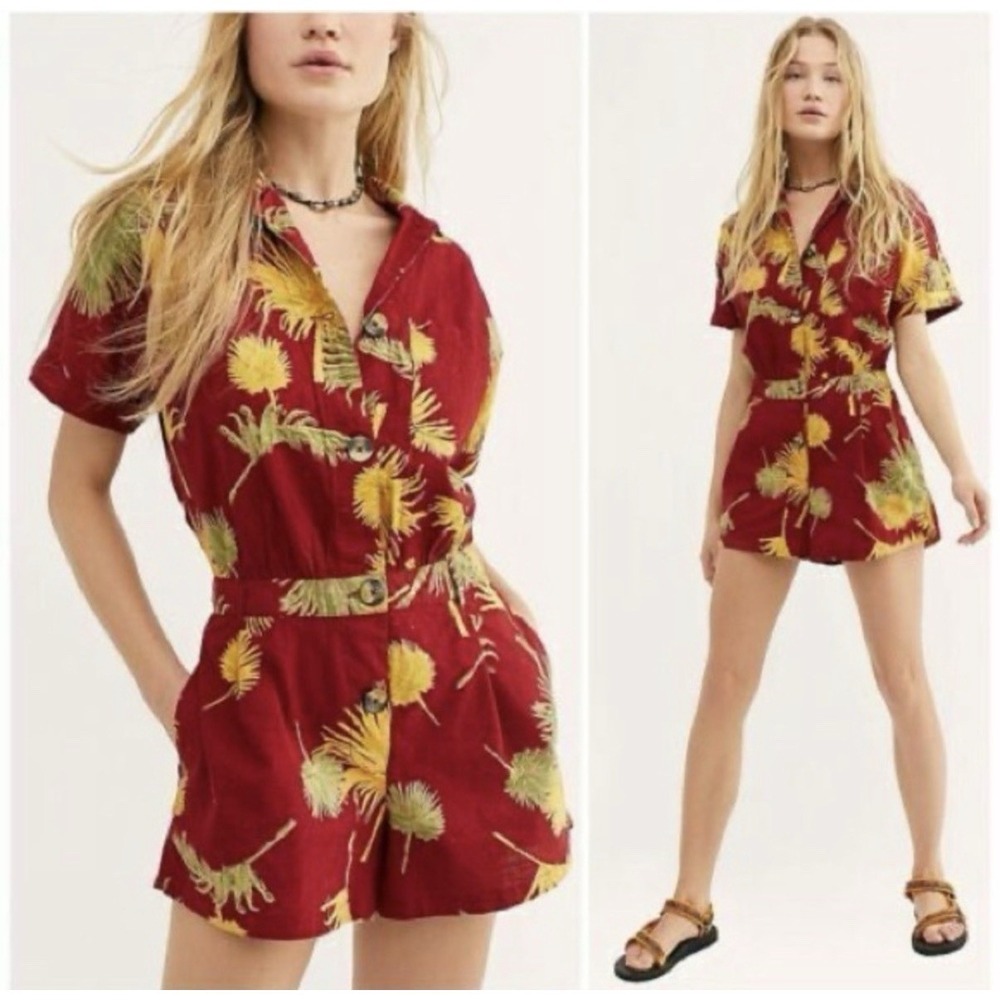 FREE PEOPLE Malibu Romper One Piece SZ XS Tropical Beachy Summer Festival Boho